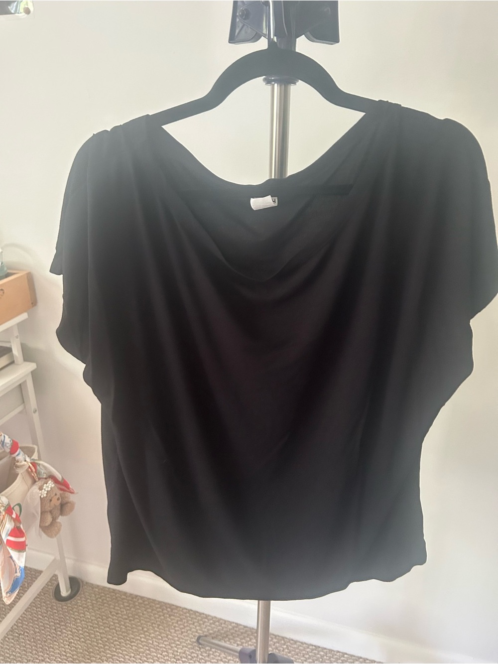 Booty by Brabants Black Draped Neck Short Sleeve Top